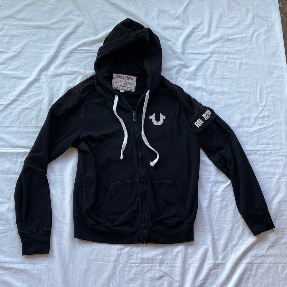 True Religion Skull Graphic Buddha Full Zip Hoodie Black Mens Large